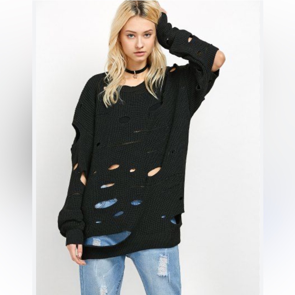 HENDI USA 100% Acrylic Knit Cutout Sweater - Black